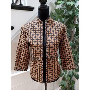 Multiples Women's Brown Black Floral Lined Long Sleeve Open Front Blazer Size M